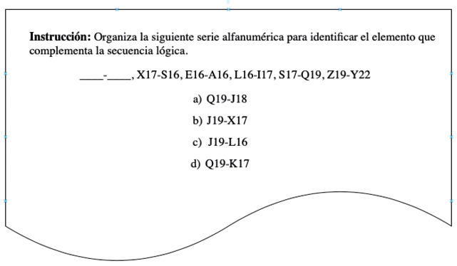 Ejemplo de &iacute;tem para secuencias l&oacute;gicas: dimensi&oacute;n series alfanum&eacute;ricas (parejas).