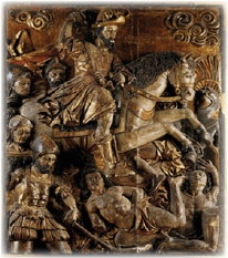 Santiago Mata Indios. Pintura ubicada en la Iglesia de Santiago Tlatelolco.