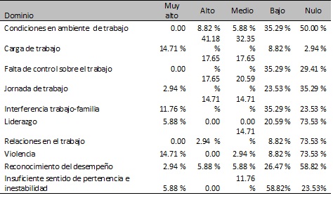 Nivel de riesgo psicosocial por dominio del sector automotriz