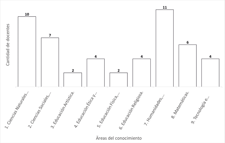 Cantidad de docentes por &aacute;reas del conocimiento.